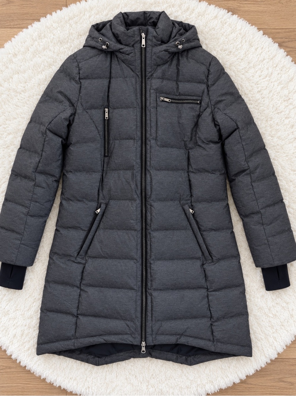 OROLAY Women’s Long Hooded Down Puffer Coat Gray Size M 90% Duck Down